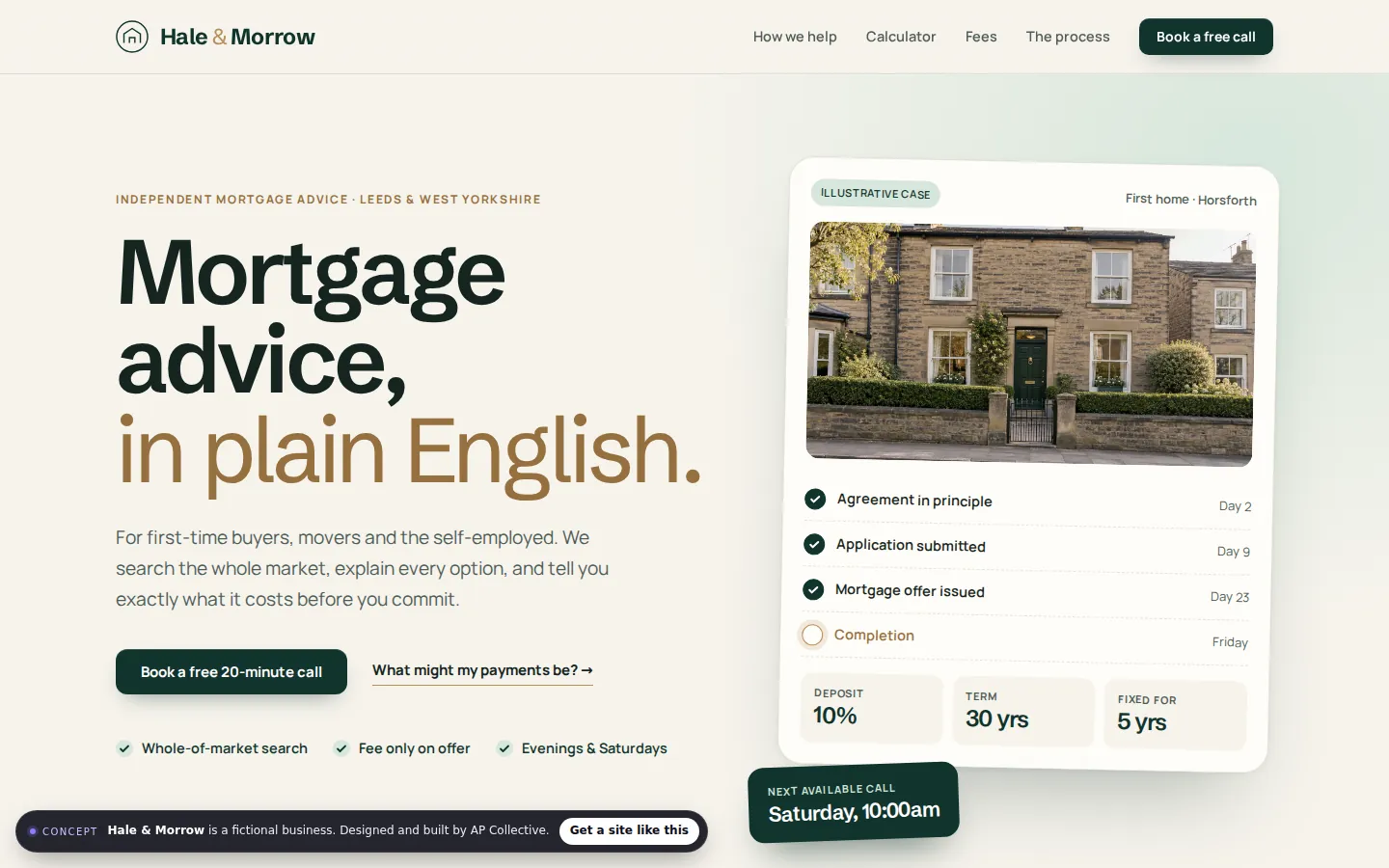 Desktop view of the Hale & Morrow concept website