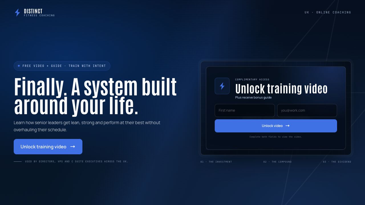 Distinct Coaching landing page with a focused leadership coaching offer