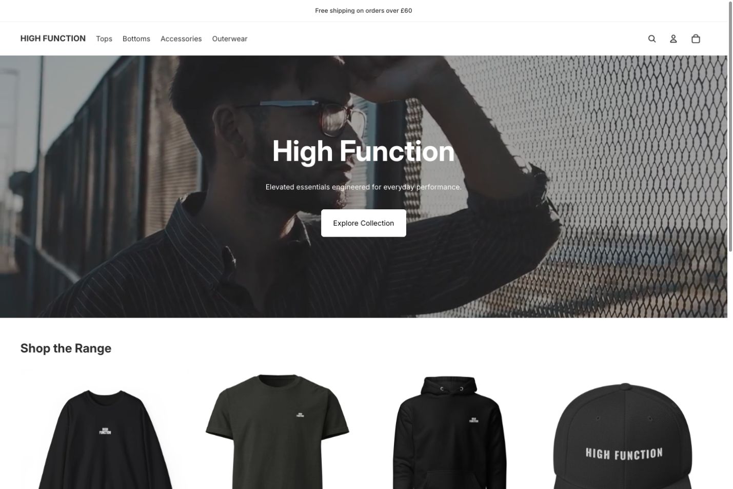 High Function Shopify storefront showing its apparel collection